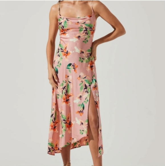 New Astr the Label Gaia Cowl Neck Tie Back Blush Floral Sun Dress Sundre… - Picture 1 of 11